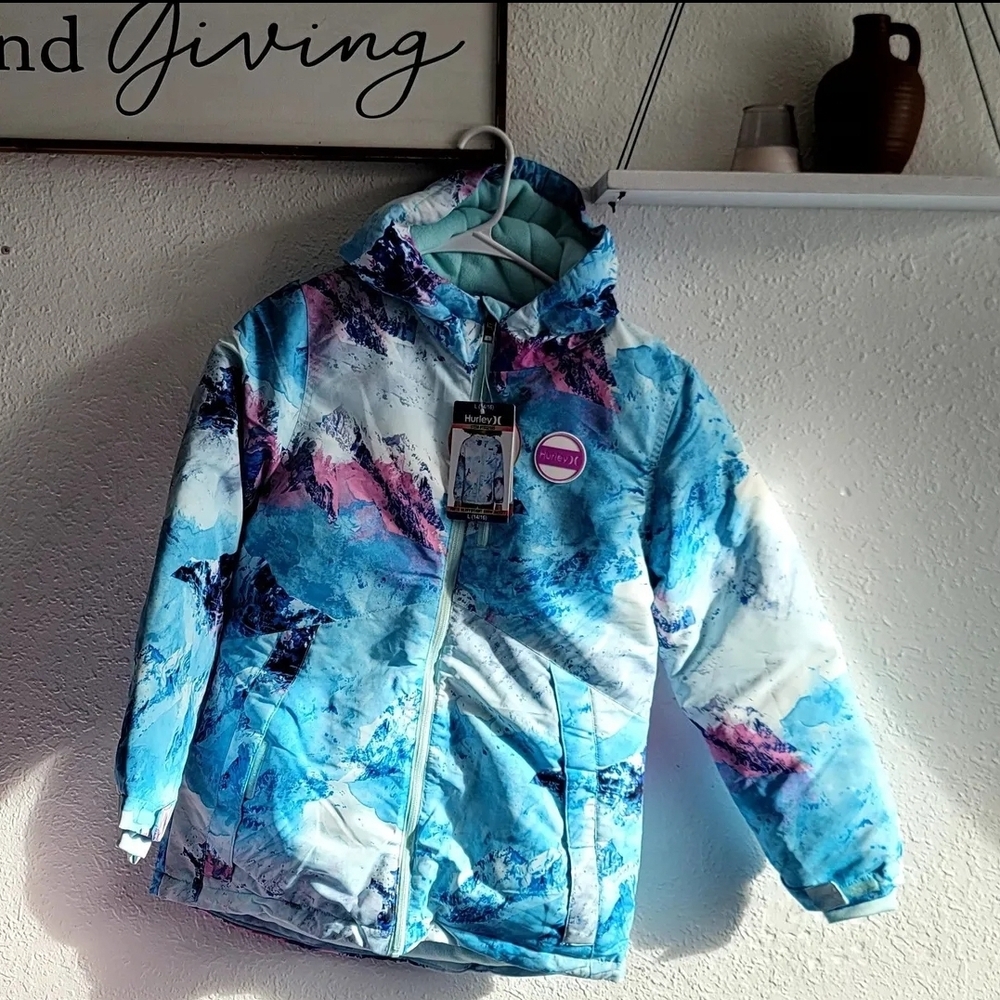 Hurley Blue and Pink Kids Puffer Jacket